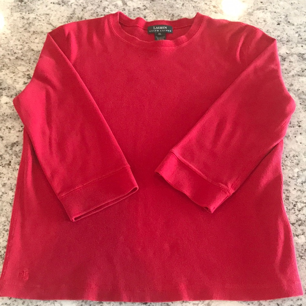 Size XL RED RIBBED 3/4 sleeve cotton top